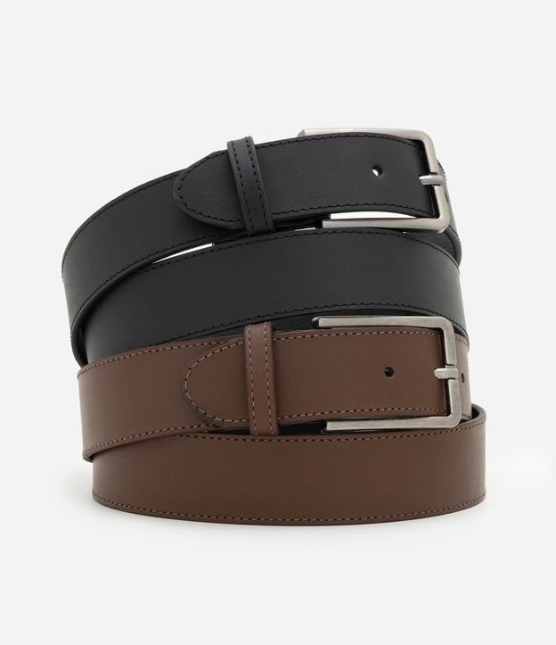 Kit 02 Cintos em Couro Liso com Fivela Metálica