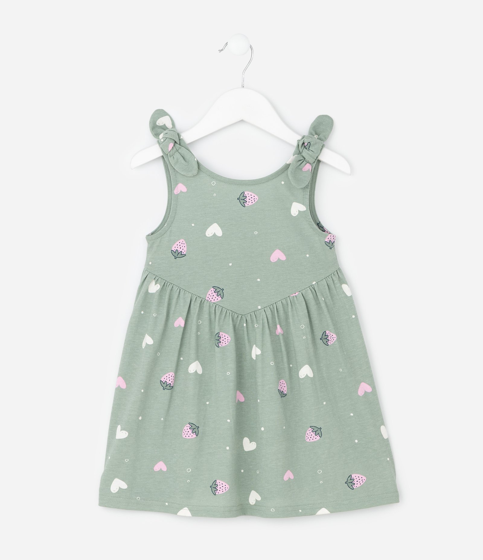 Vestido Infantil em Algodão com Estampa de Corações - Tam 1 a 6 Anos Verde 1