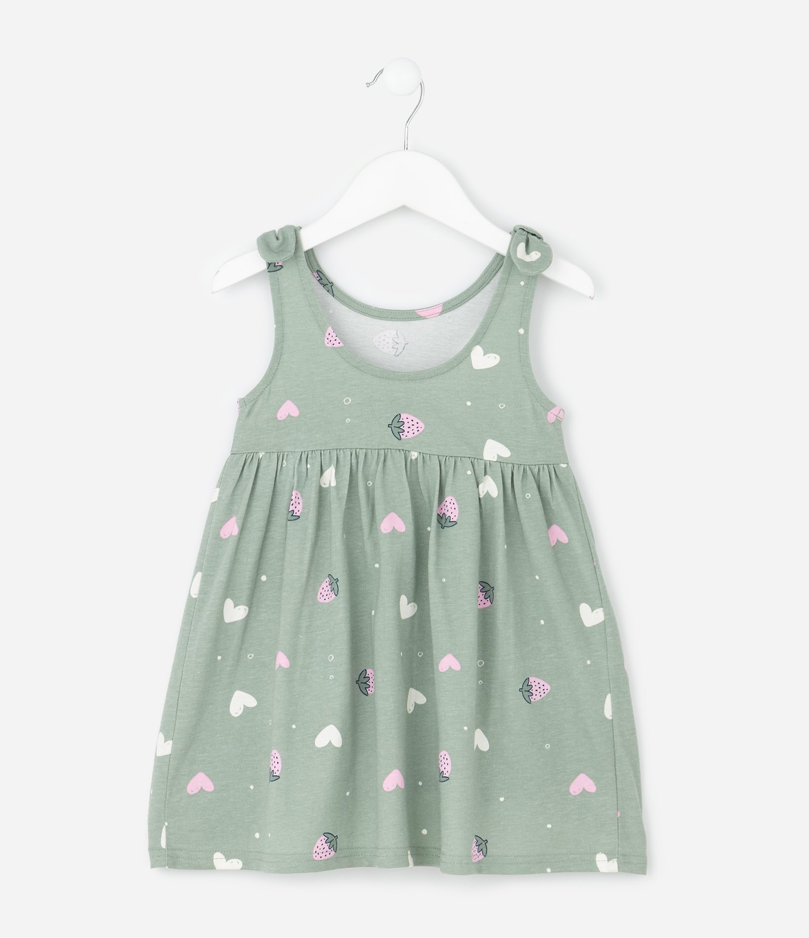 Vestido Infantil em Algodão com Estampa de Corações - Tam 1 a 6 Anos Verde 2