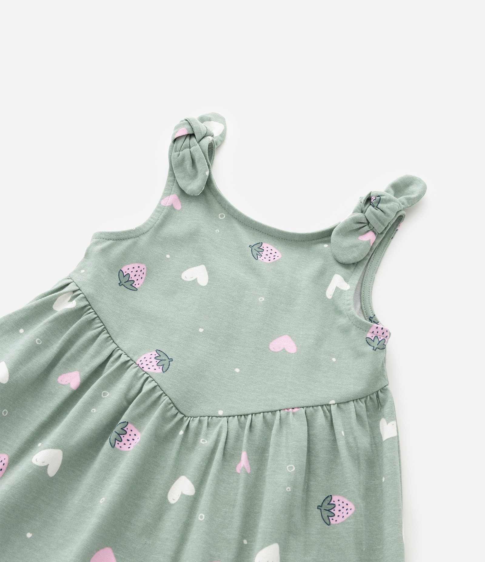 Vestido Infantil em Algodão com Estampa de Corações - Tam 1 a 6 Anos Verde 5