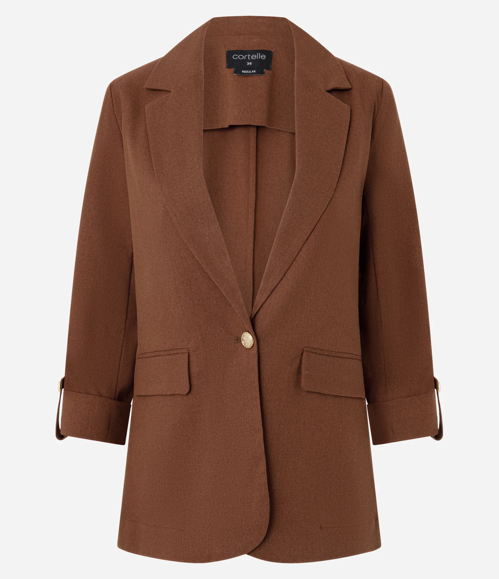 Blazer em Viscose com Linho e Botões Metalizados Marrom 5