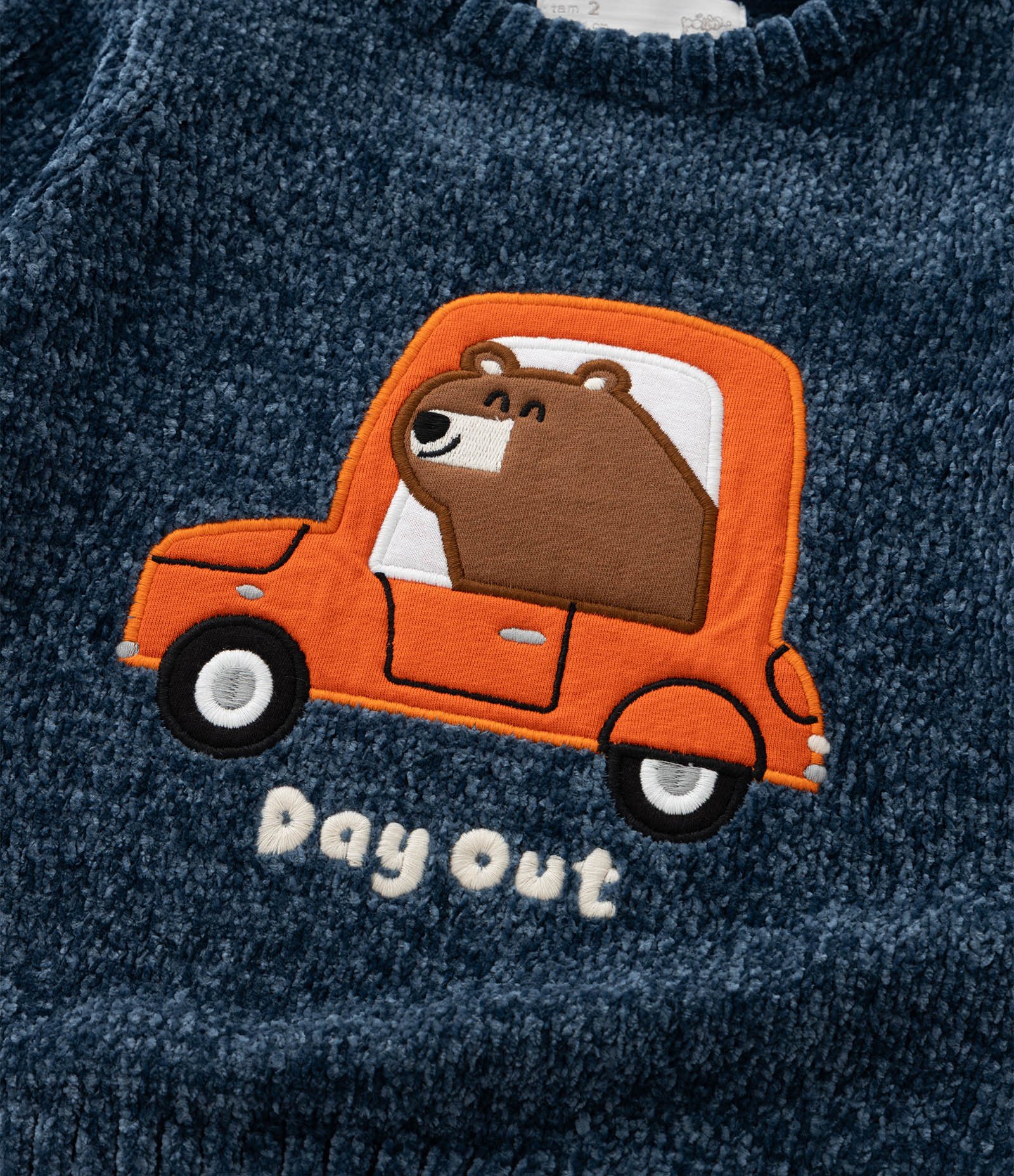 Suéter Infantil em Chenille com Urso de Carro – Tam 1 a 5/6 Anos Azul Marinho 5