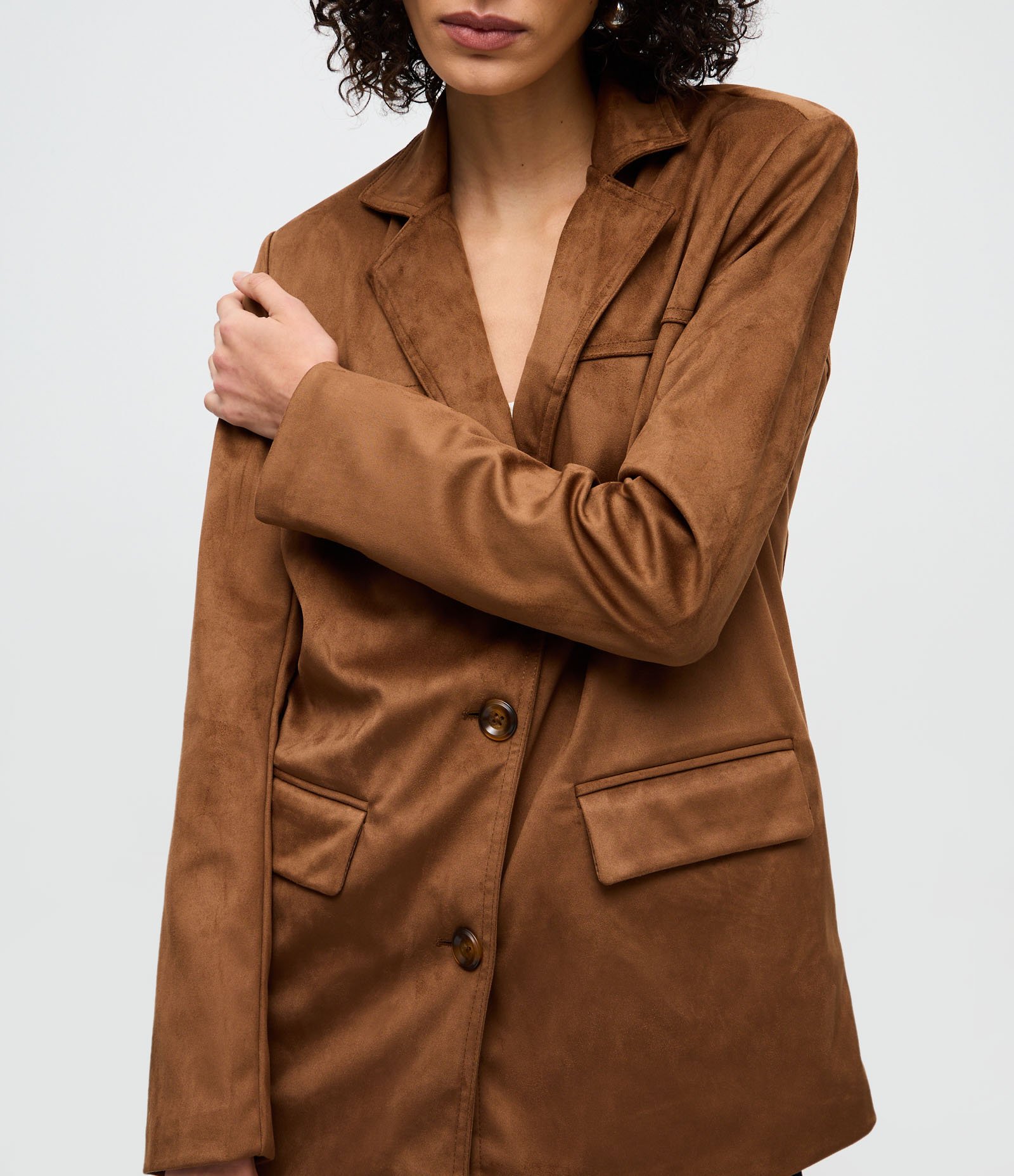 Blazer em Suede com Bolsos e Gola Estruturada Marrom 4