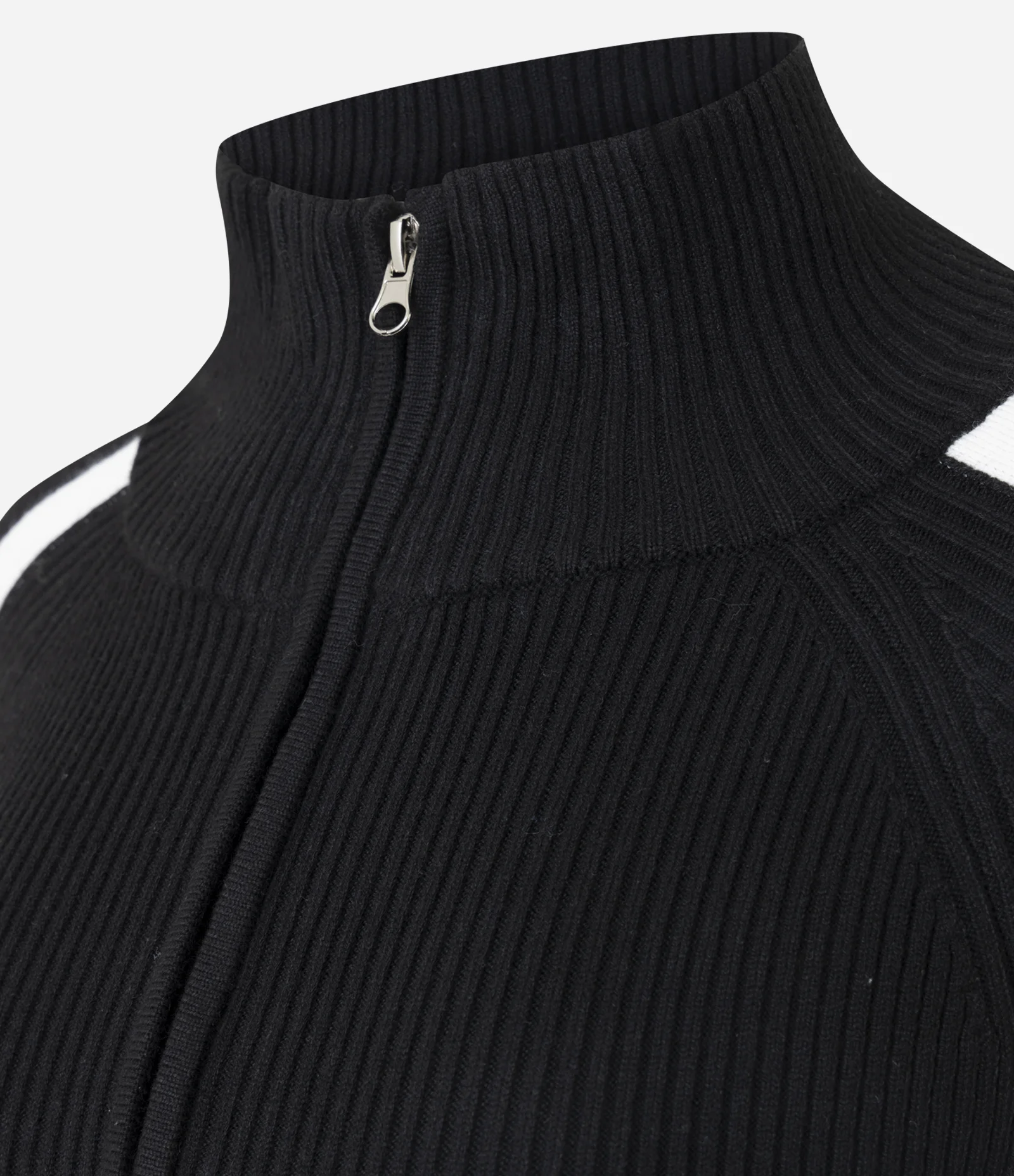 Blusa em Tricô com Zíper e Listras Contrastantes nas Mangas Preto 6