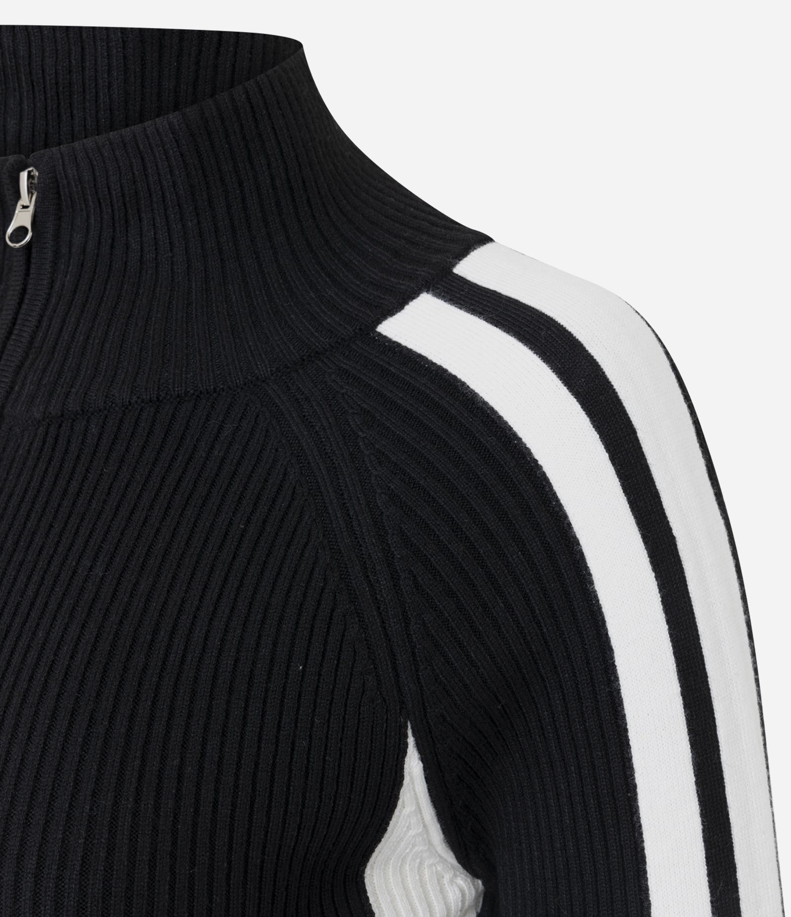 Blusa em Tricô com Zíper e Listras Contrastantes nas Mangas Preto 7