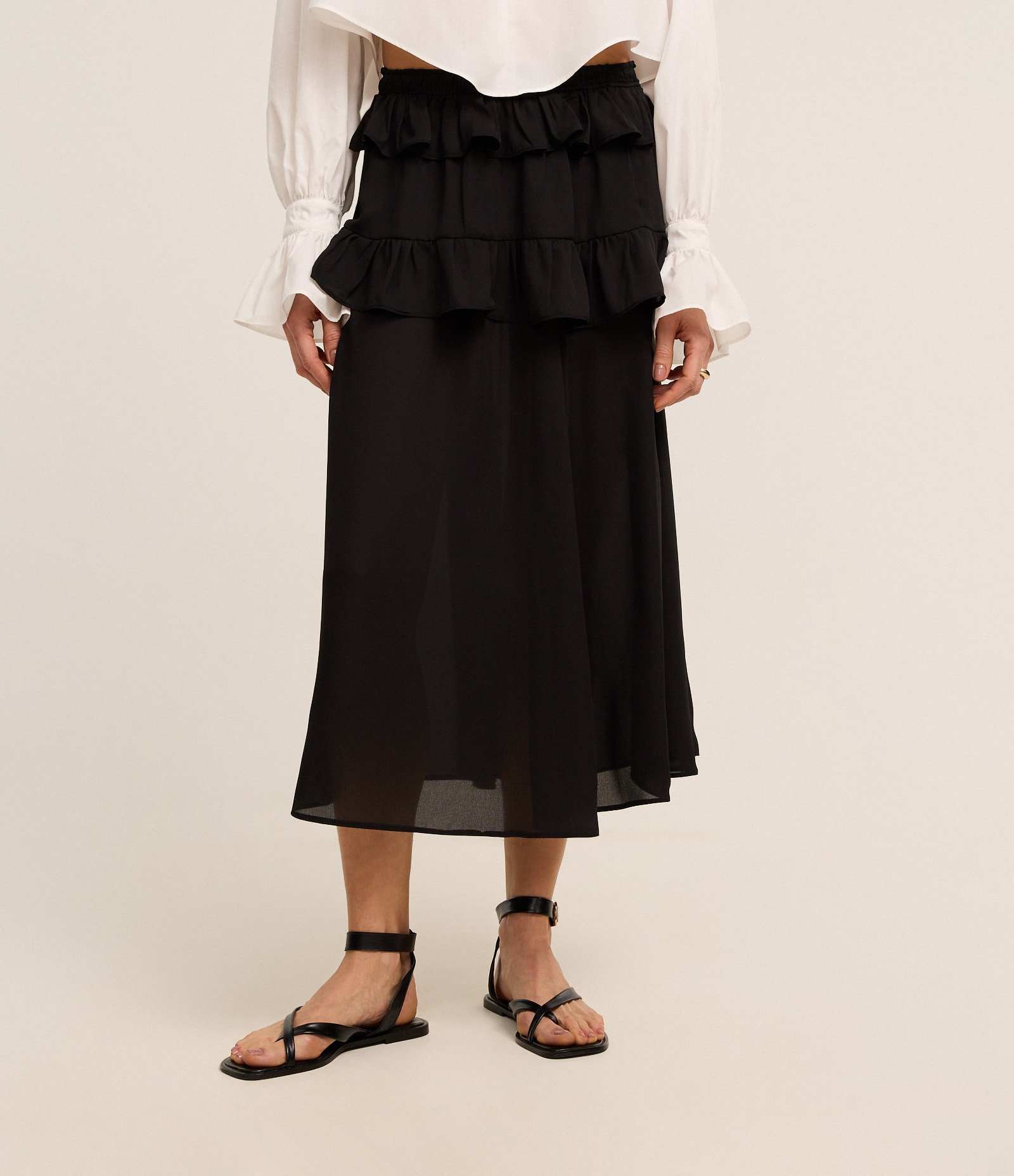 Saia New Midi em Chiffon com Sobreposição Cinza Escuro 2