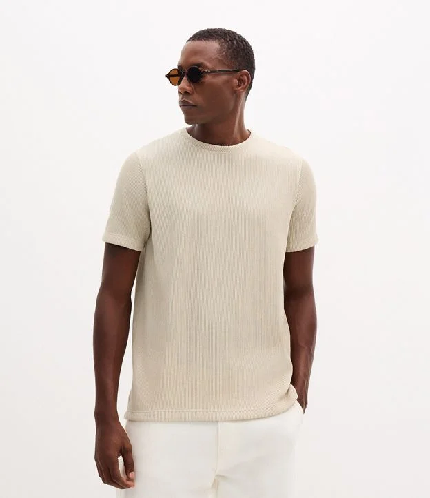 Camiseta Regular em Algodão Texturizado Cinza