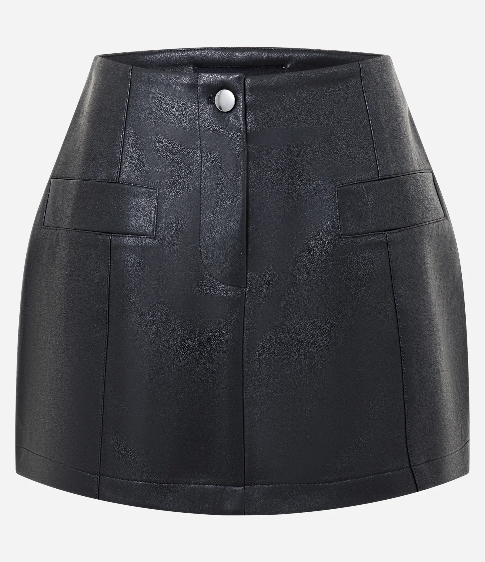Saia Curta em PU com Bolsos Frontais Preto 1