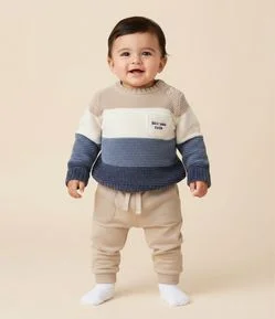Casaco Infantil em Tricô Chenille com Blocos de Cores – Tam 0 a 18 Meses