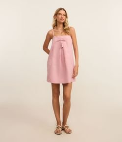 Vestido Curto em Sarja com Lacinho e Bolsos