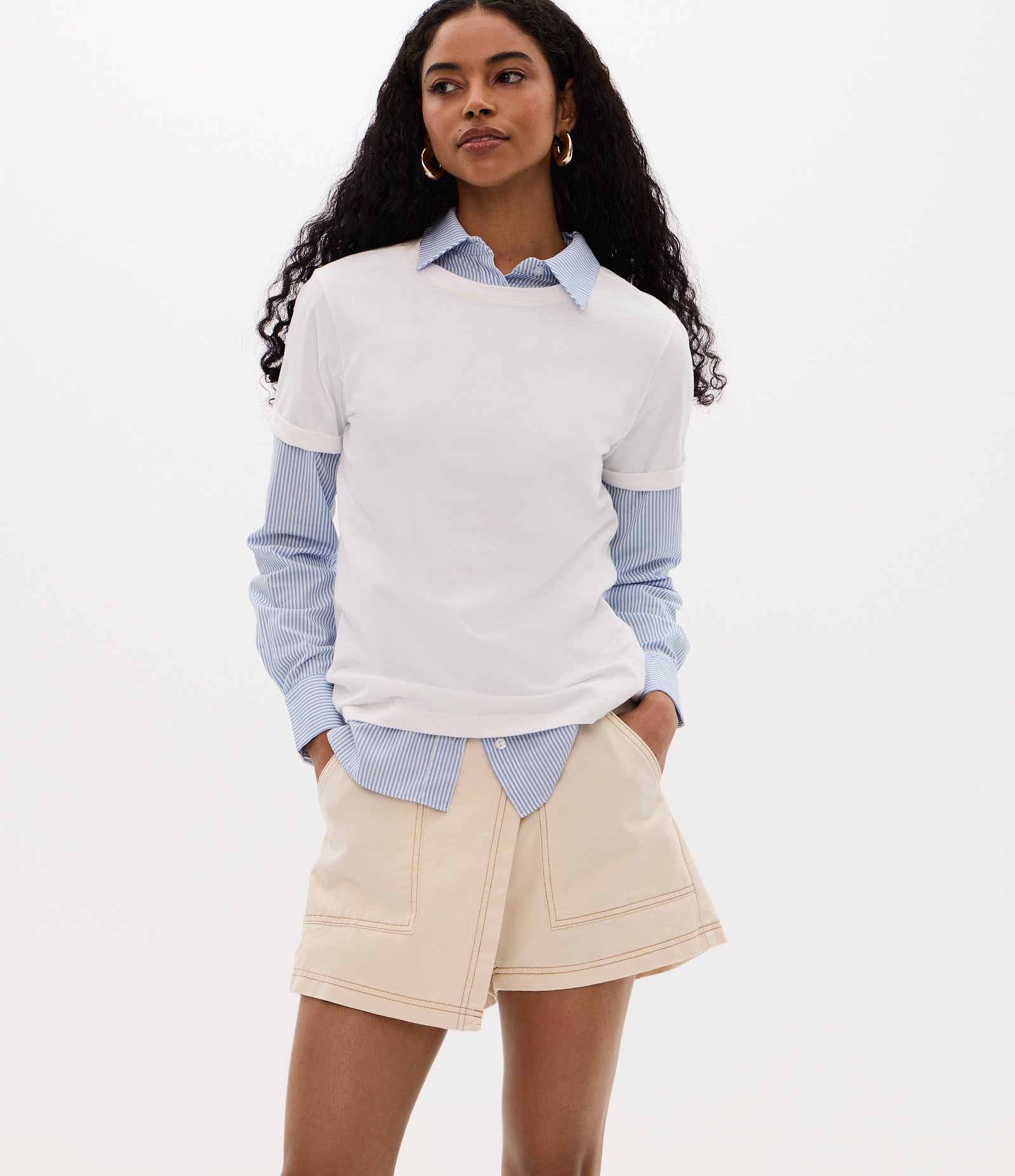 Short Saia em Sarja com Cós Deslocado e Detalhes de Costura Off White 2