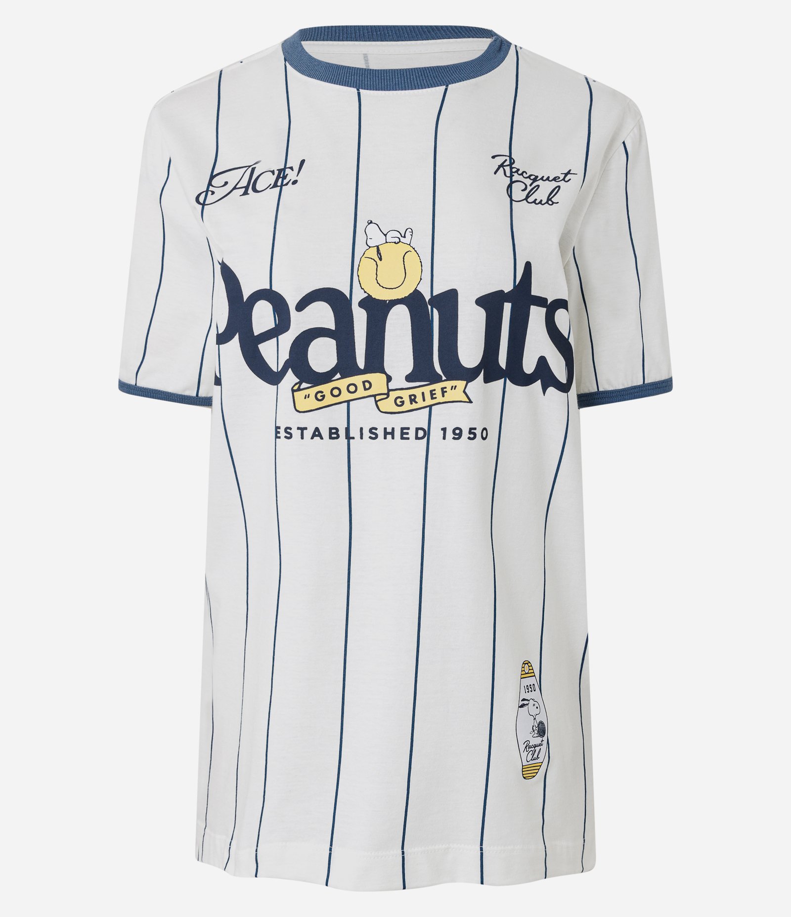 Camiseta T-shirt Listrada com Estampa Peanuts e Snoopy Branco 1