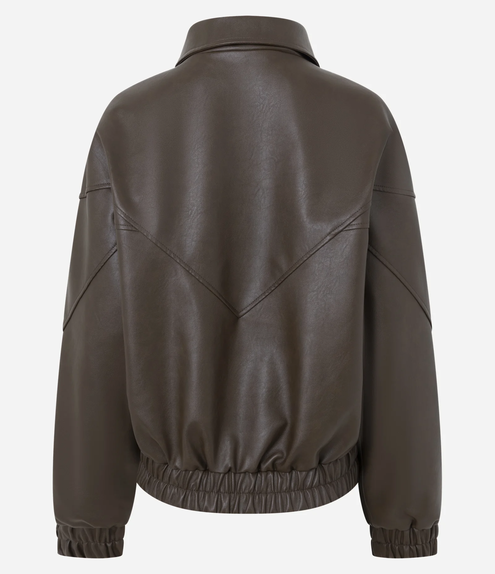 Jaqueta Bomber em PU com Bolsos e Recortes Marrom 6