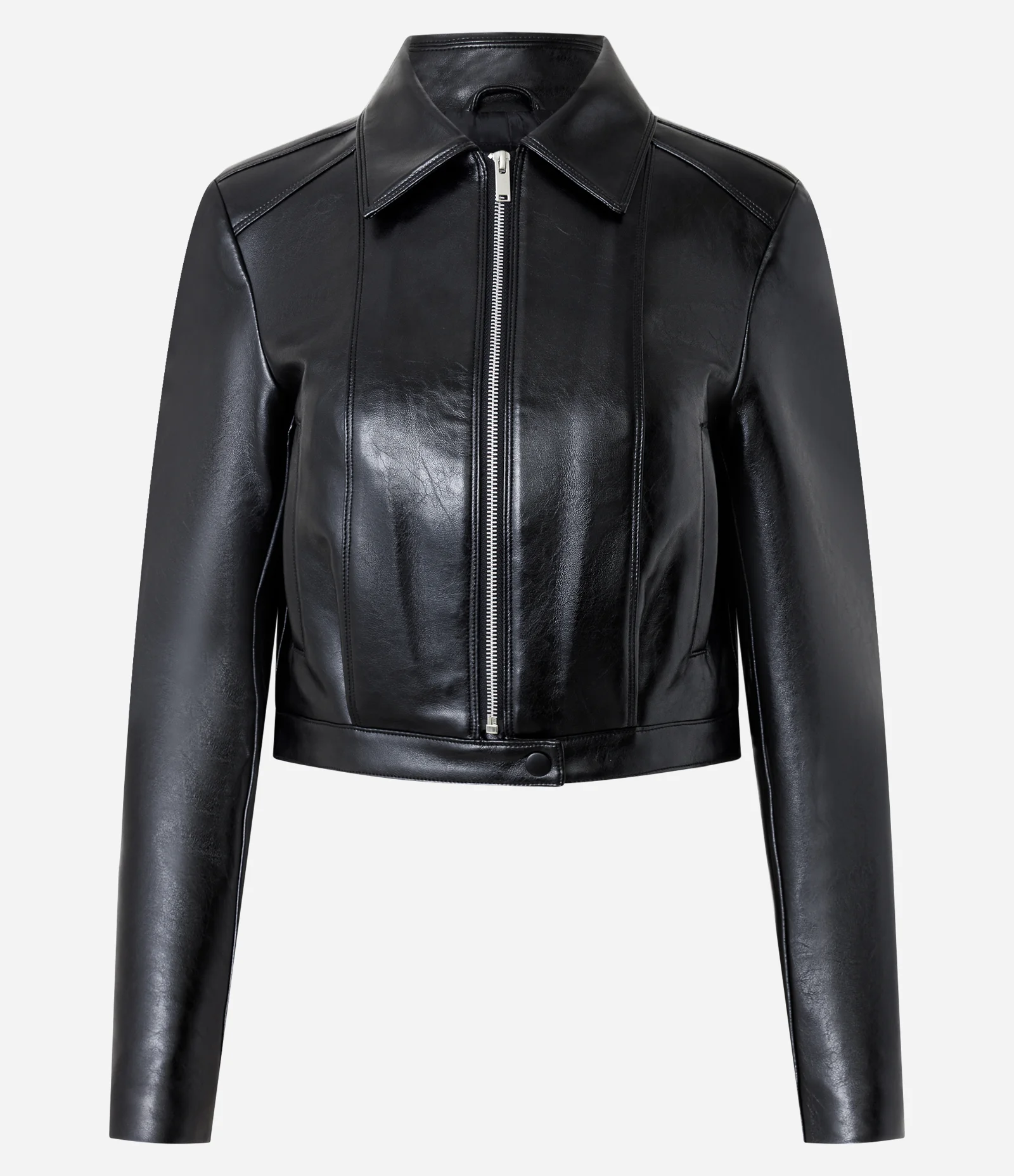 Jaqueta de PU Lisa com Zíper Preto 1