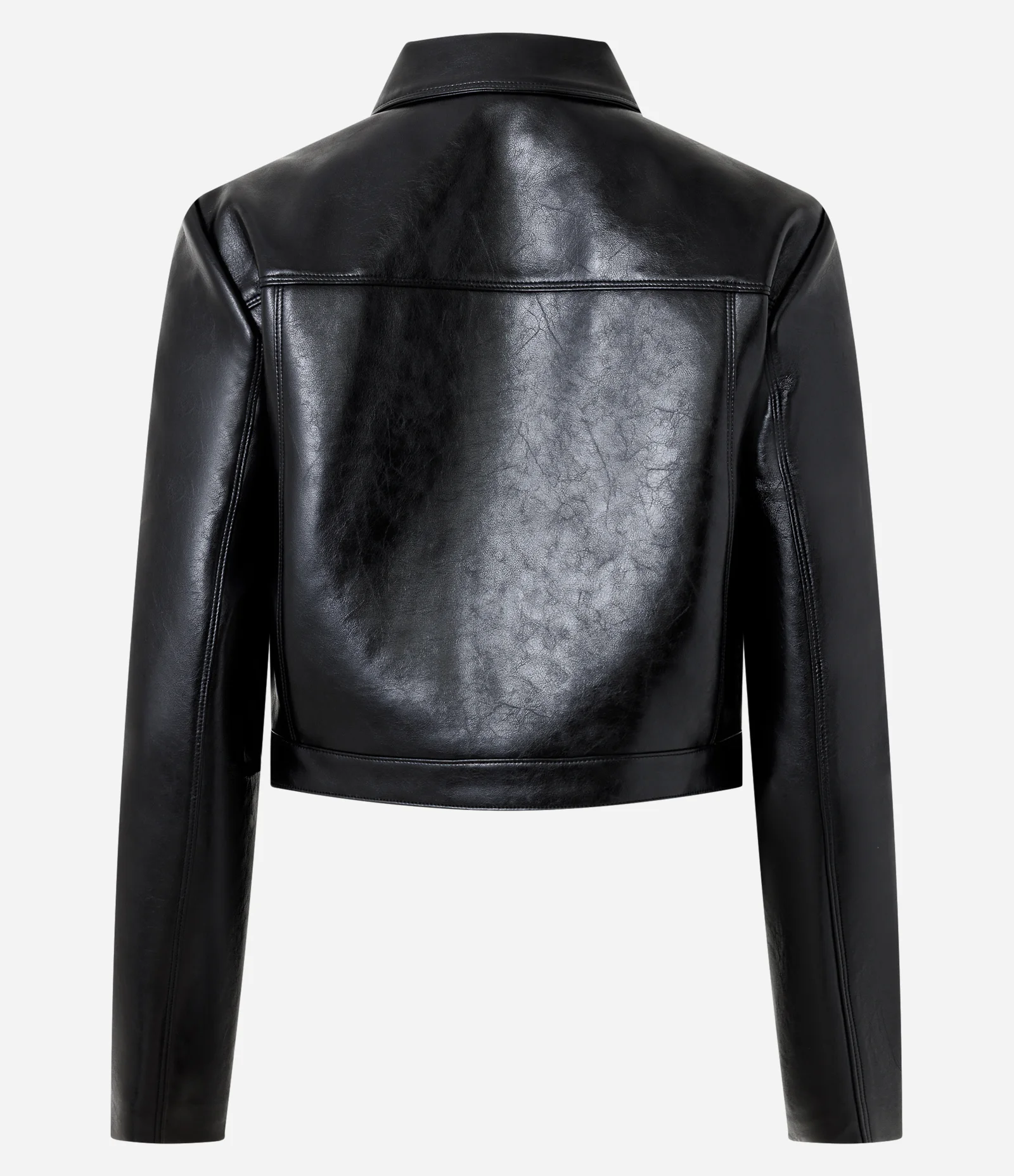 Jaqueta de PU Lisa com Zíper Preto 2