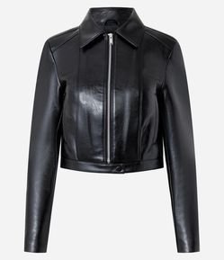 Jaqueta de PU Lisa com Zíper