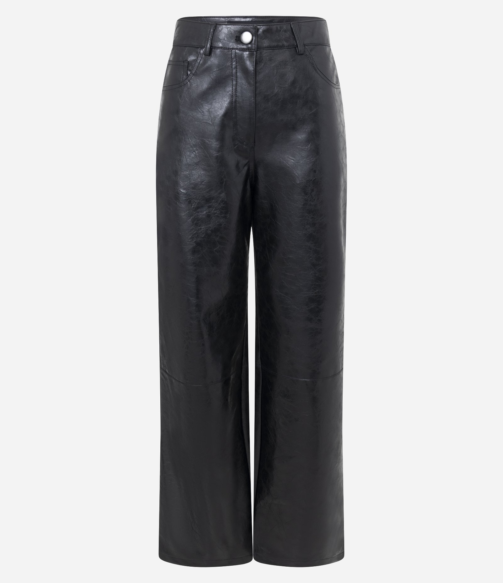 Calça Reta em PU Texturizada Preto 1