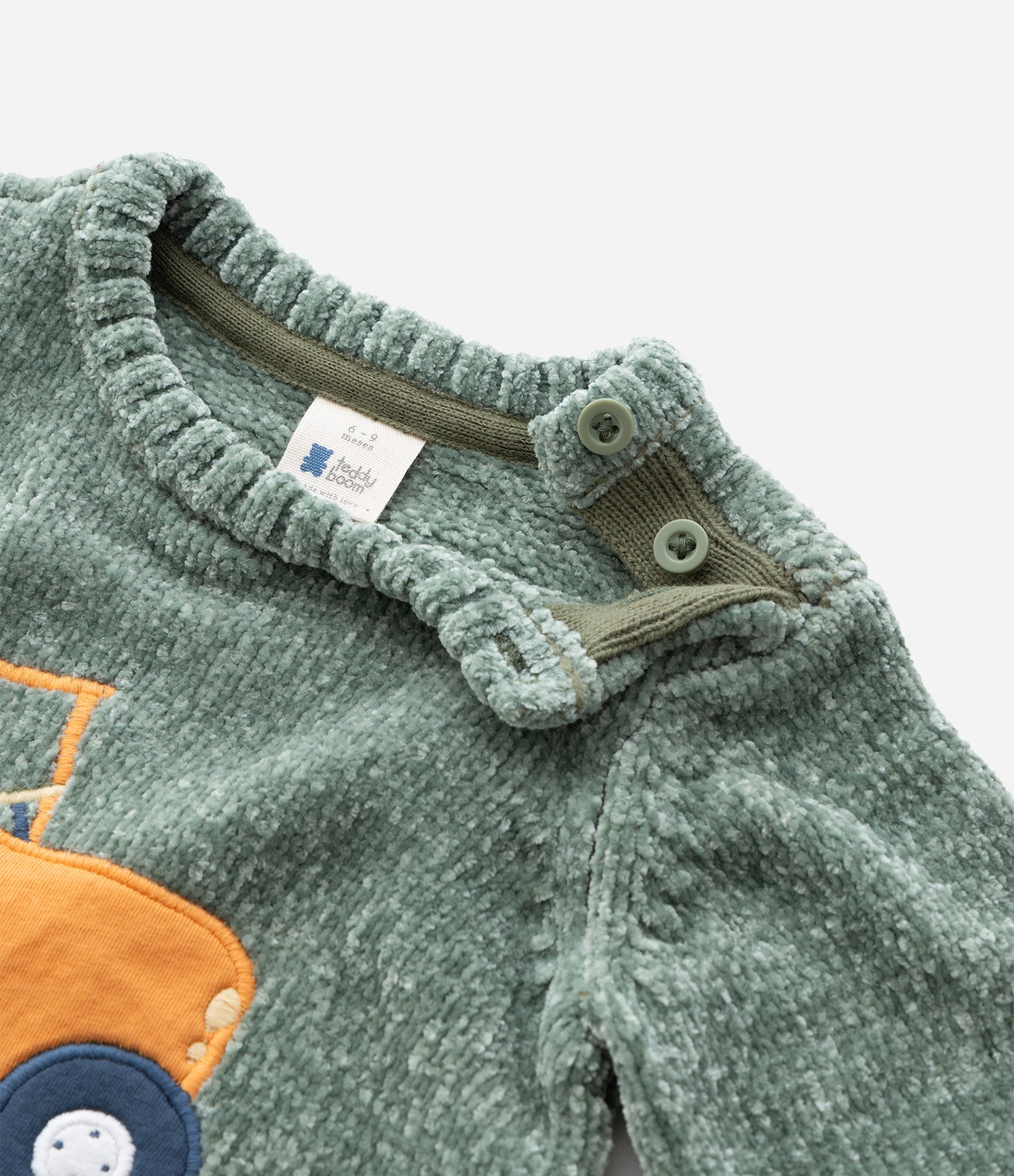Casaco Infantil em Tricô Chenille com Bordado Trator – Tam 0 a 18 Meses Verde 5