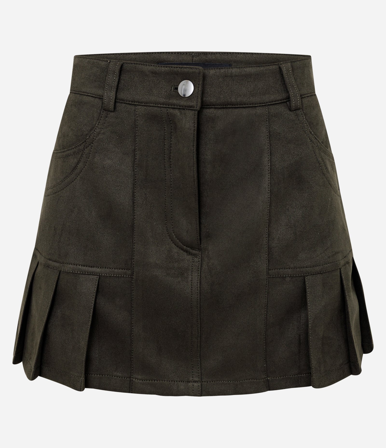Short Saia em Suede com Plissado na Barra Verde Escuro 5
