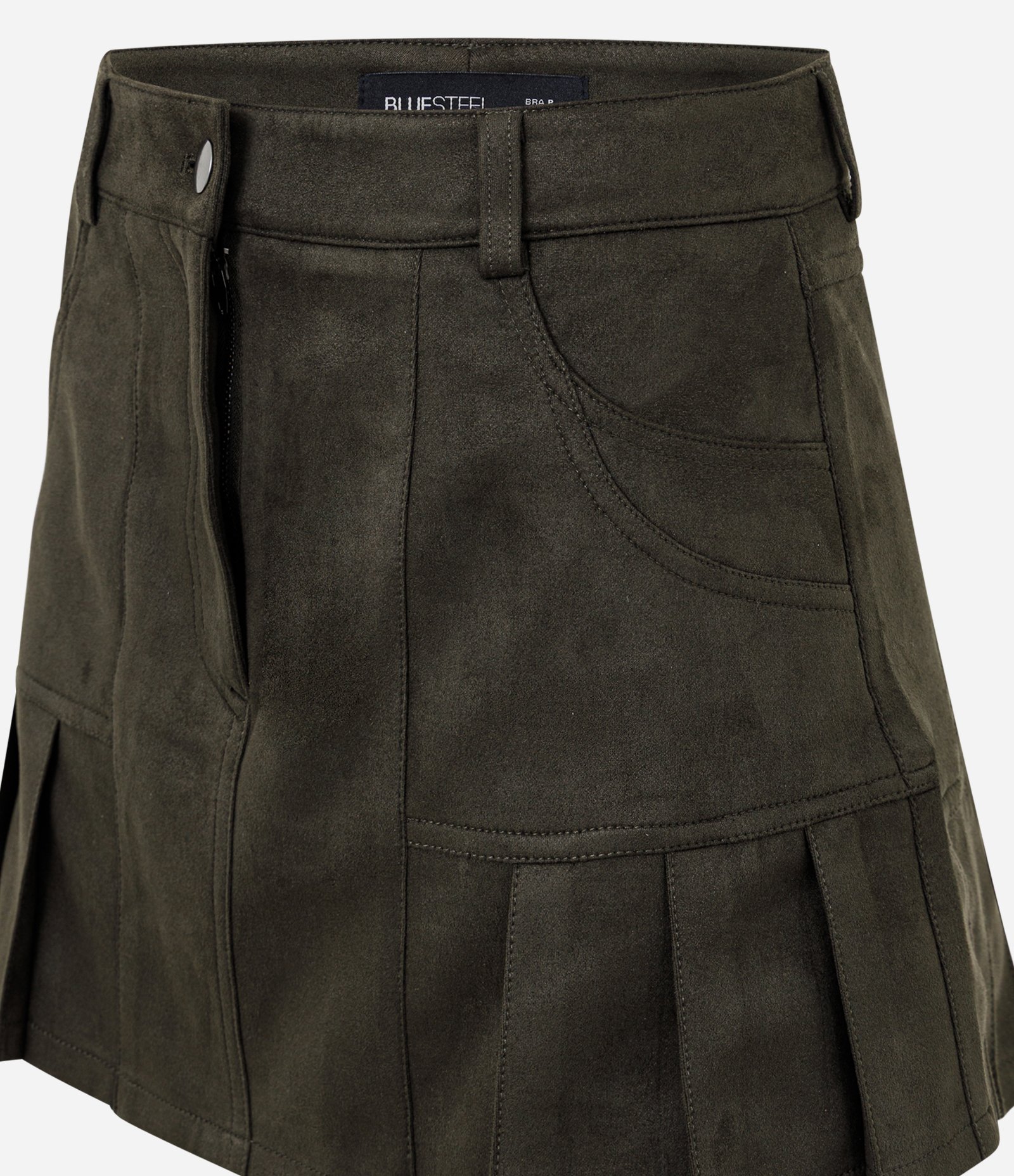 Short Saia em Suede com Plissado na Barra Verde Escuro 6