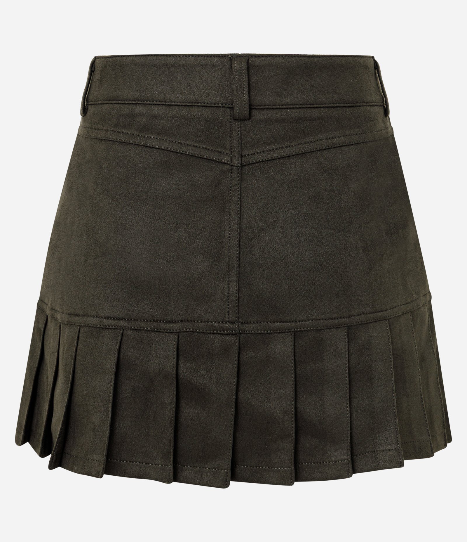 Short Saia em Suede com Plissado na Barra Verde Escuro 7