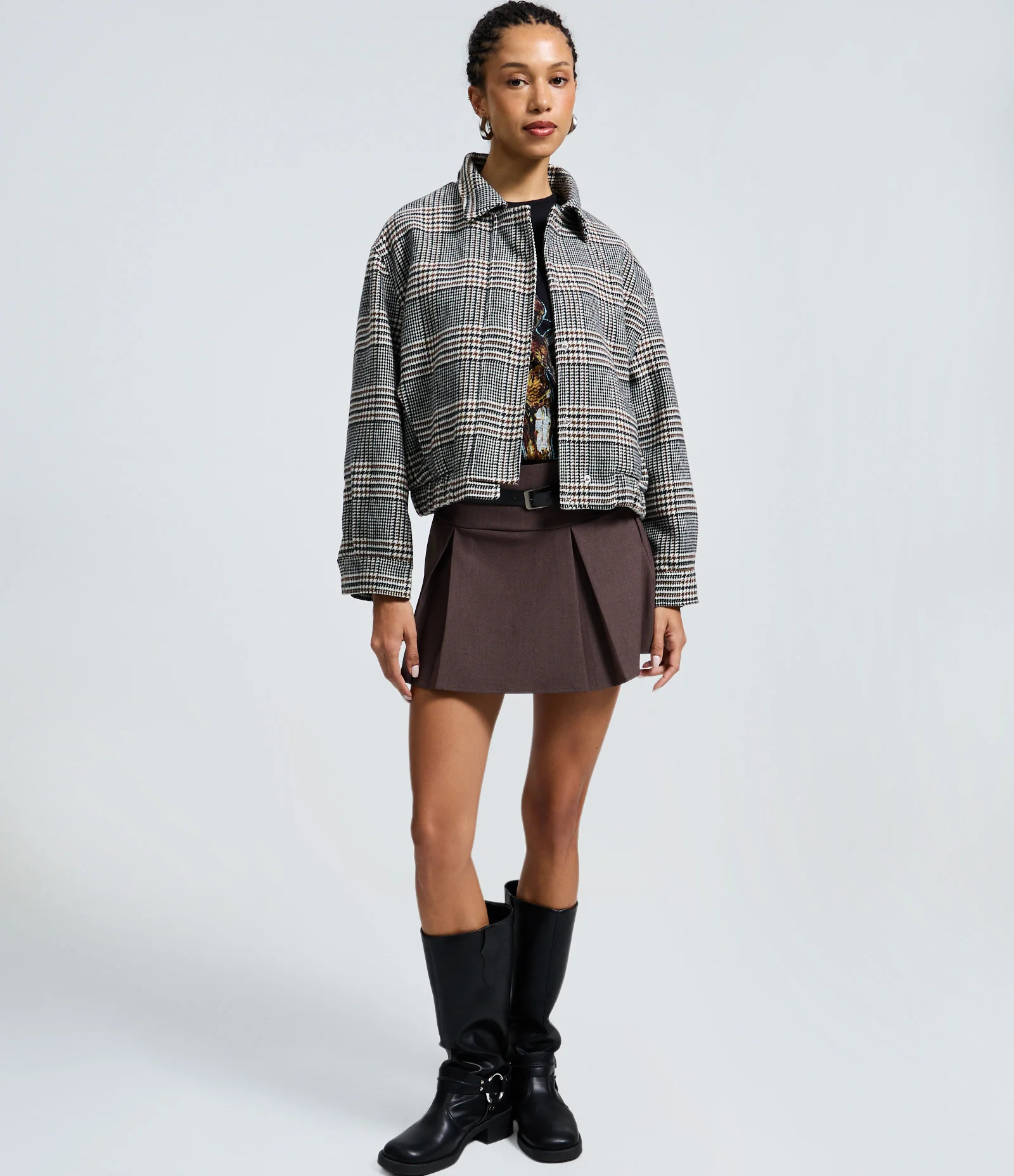 Casaco Xadrez com Gola e Barra Ajustada Cinza 2