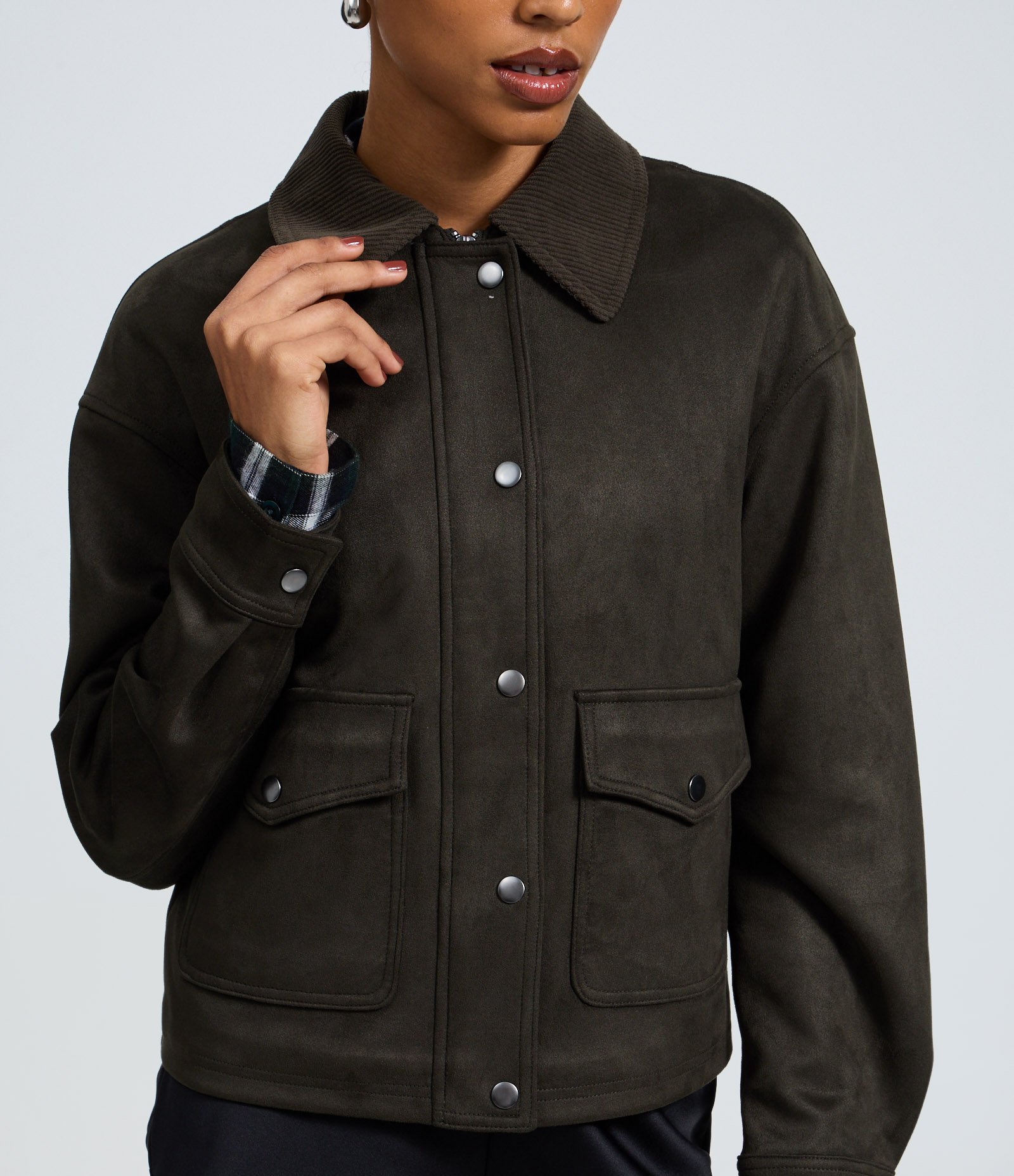 Jaqueta Bomber em Suede com Bolsos Verde 3