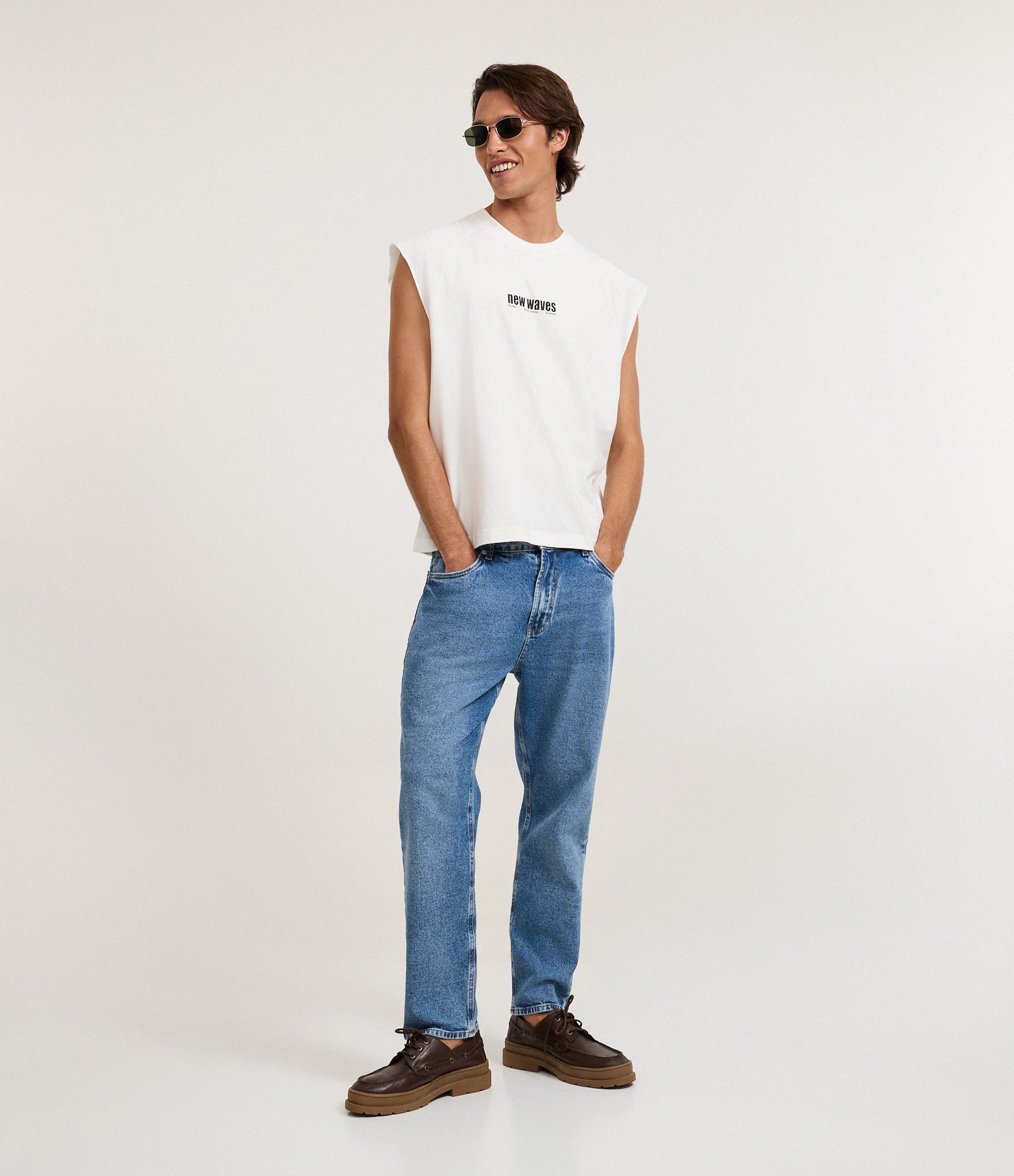 Calça Tapered em Jeans com Elastano Azul 1