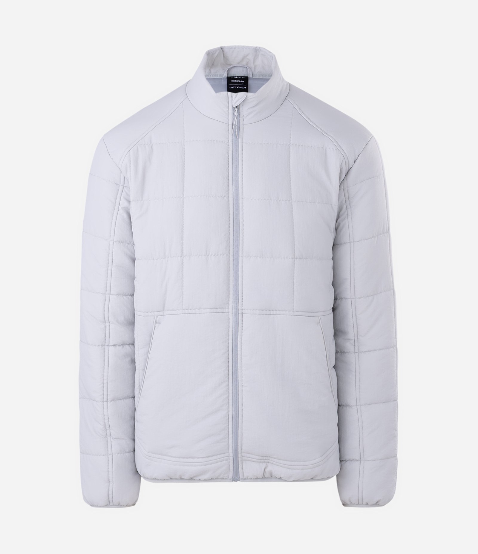 Jaqueta Acolchoada Esportiva com Textura Quadriculada e Zíper Frontal Cinza 4