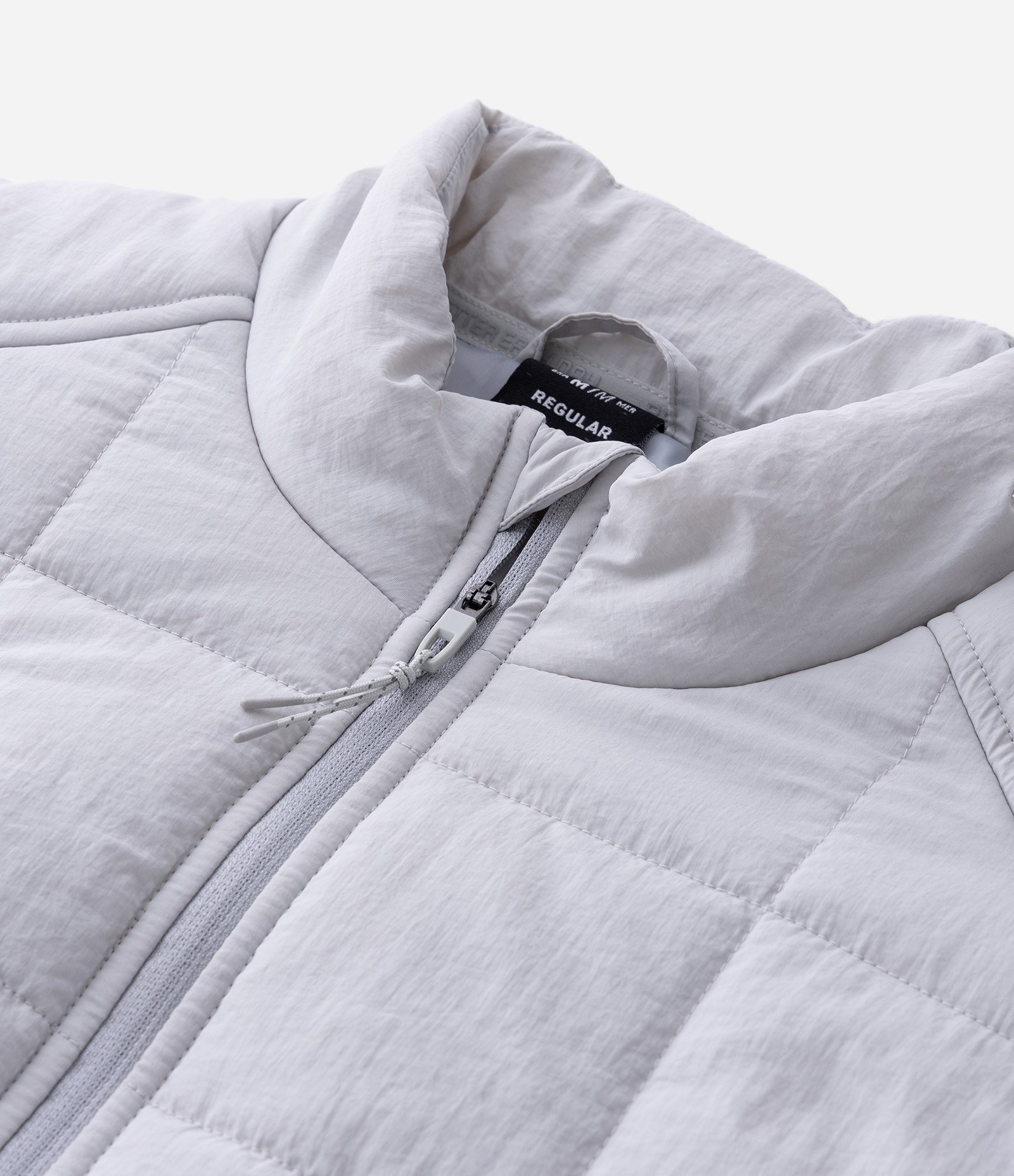 Jaqueta Acolchoada Esportiva com Textura Quadriculada e Zíper Frontal Cinza 7