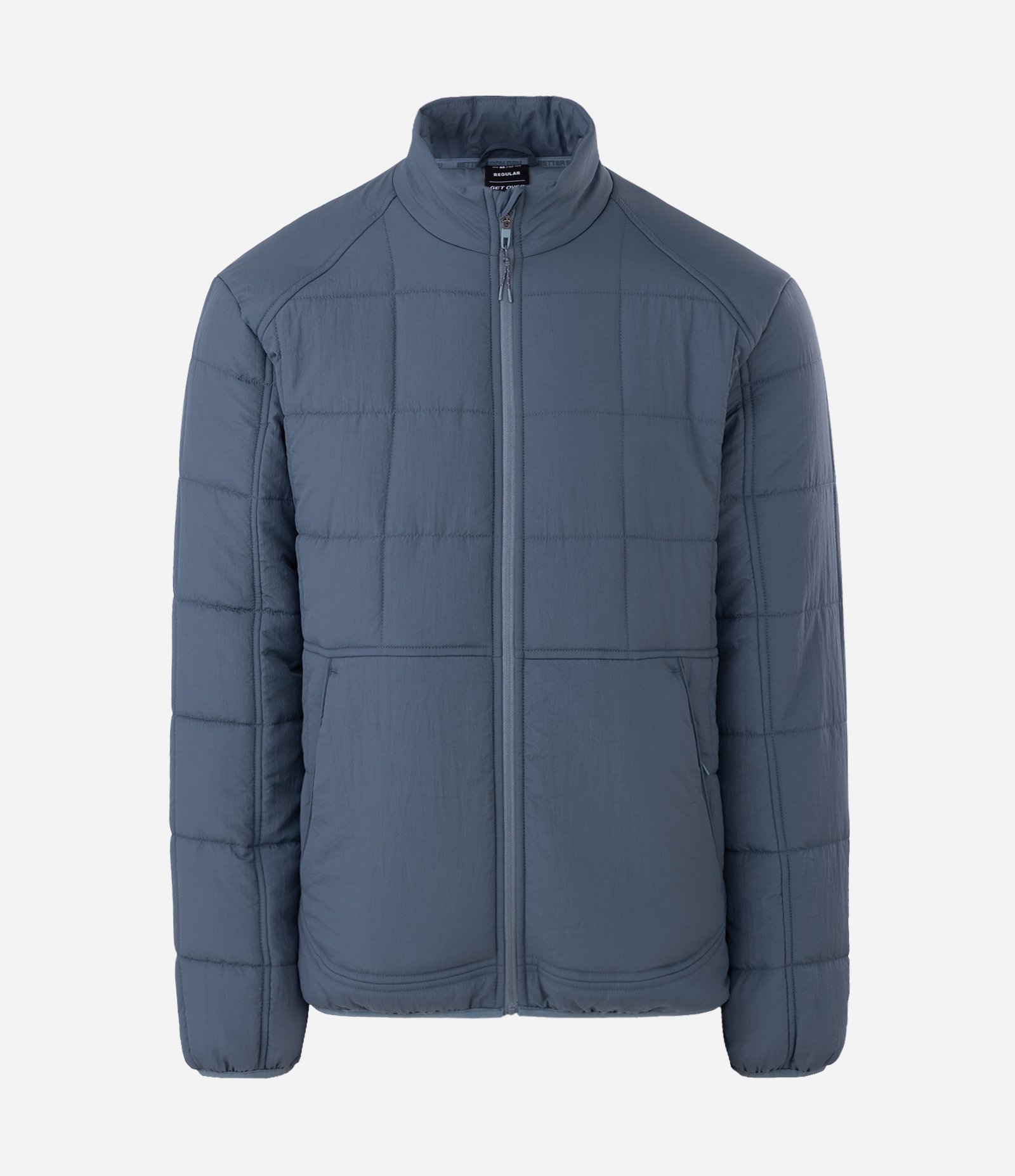 Jaqueta Acolchoada Esportiva com Textura Quadriculada e Zíper Frontal Azul 5