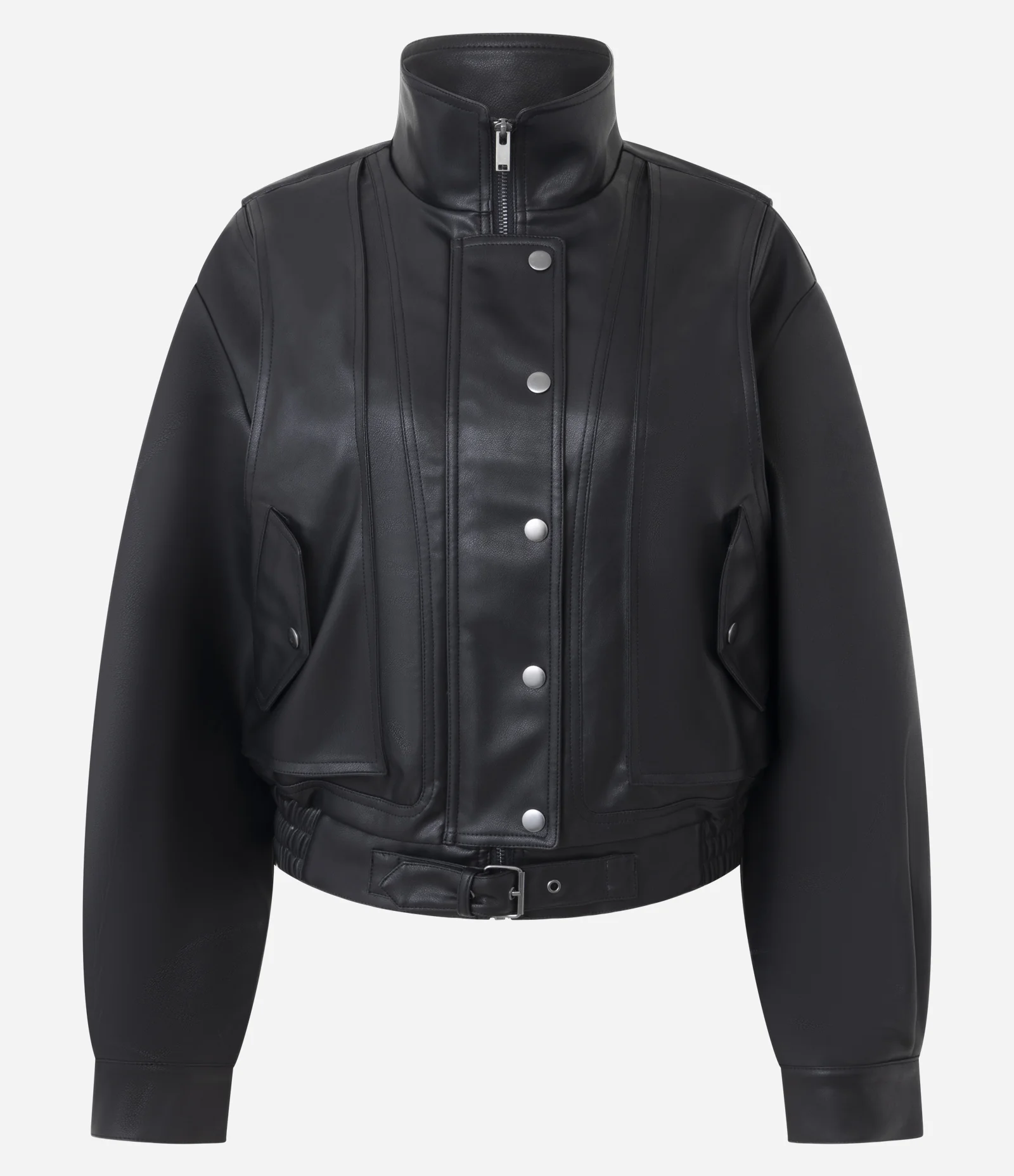 Jaqueta Bomber em PU com Ombro Deslocado Preto 1