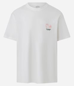 Camiseta Relaxed em Algodão com Estampa Lettering Fruta Strawberry