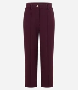 Calça Wide em Crepe com Passantes e Bolsos Traseiros