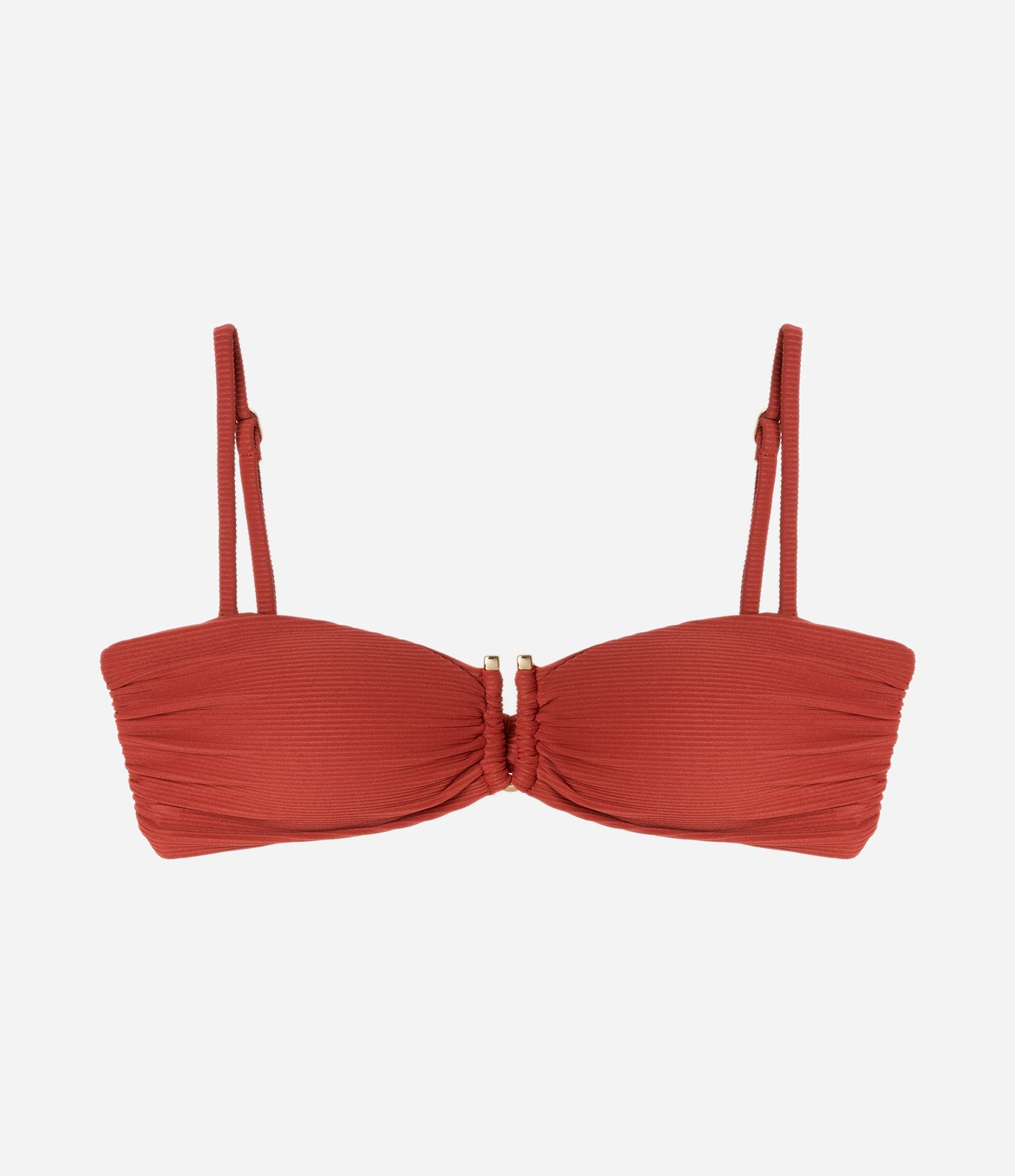 Biquíni Top Bandeau Em Microfibra Texturizada Com Aviamento Vermelho 1