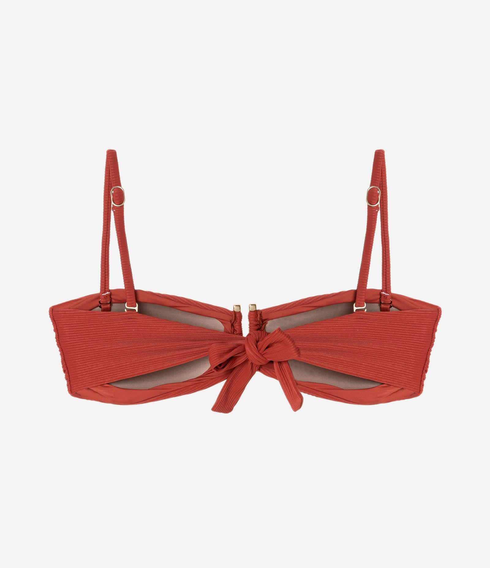 Biquíni Top Bandeau Em Microfibra Texturizada Com Aviamento Vermelho 3