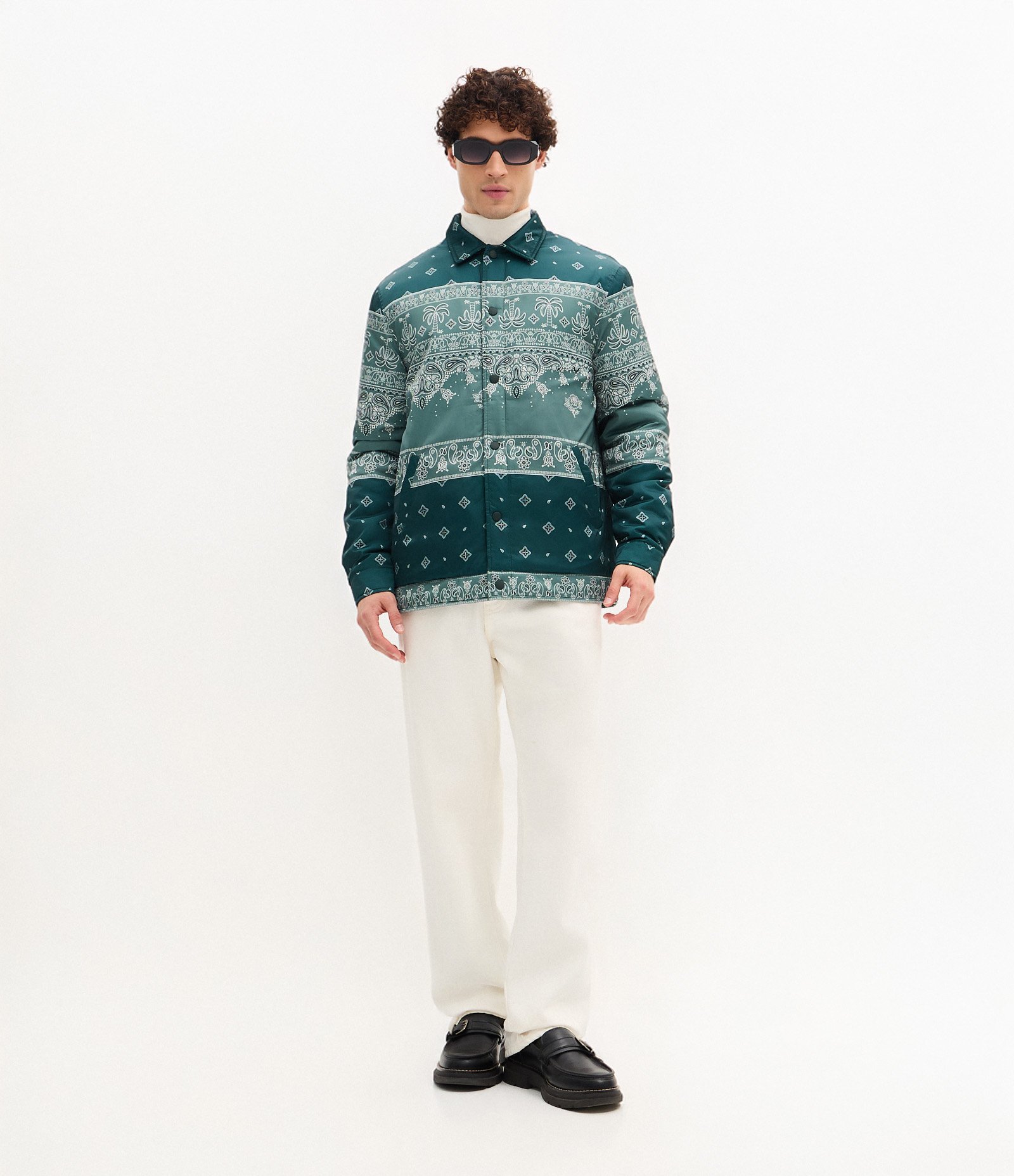 Jaqueta com Estampa Paisley e Bolsos Verde Petróleo 4