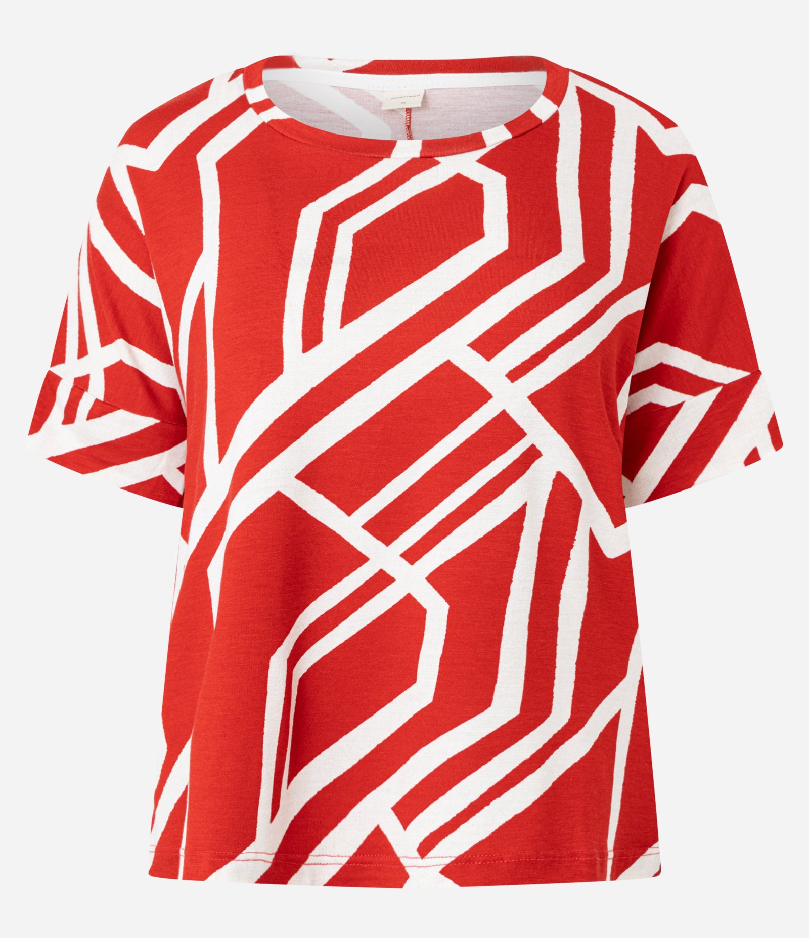 Blusa em Viscolycra com Gola Redonda e Estampa Geométrica Vermelho 1