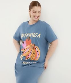 Vestido T-shirt em Algodão com Estampa Tropical e Fendas Curve & Plus Size