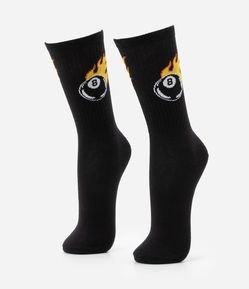 Meia Cano Alto em Algodão com Estampa Bola Oito