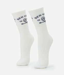 Meia Cano Alto em Algodão com Estampa New York Brooklyn