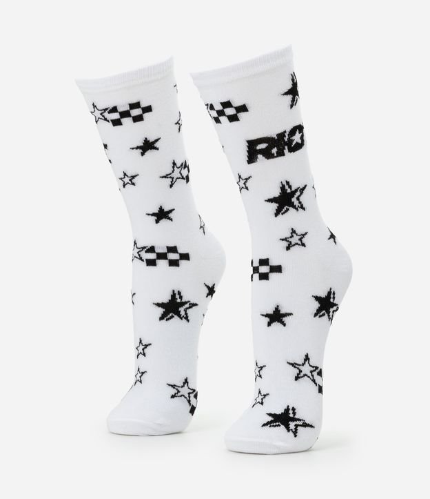 Meia Cano Longo em Algodão Estampa Riot Estrelas