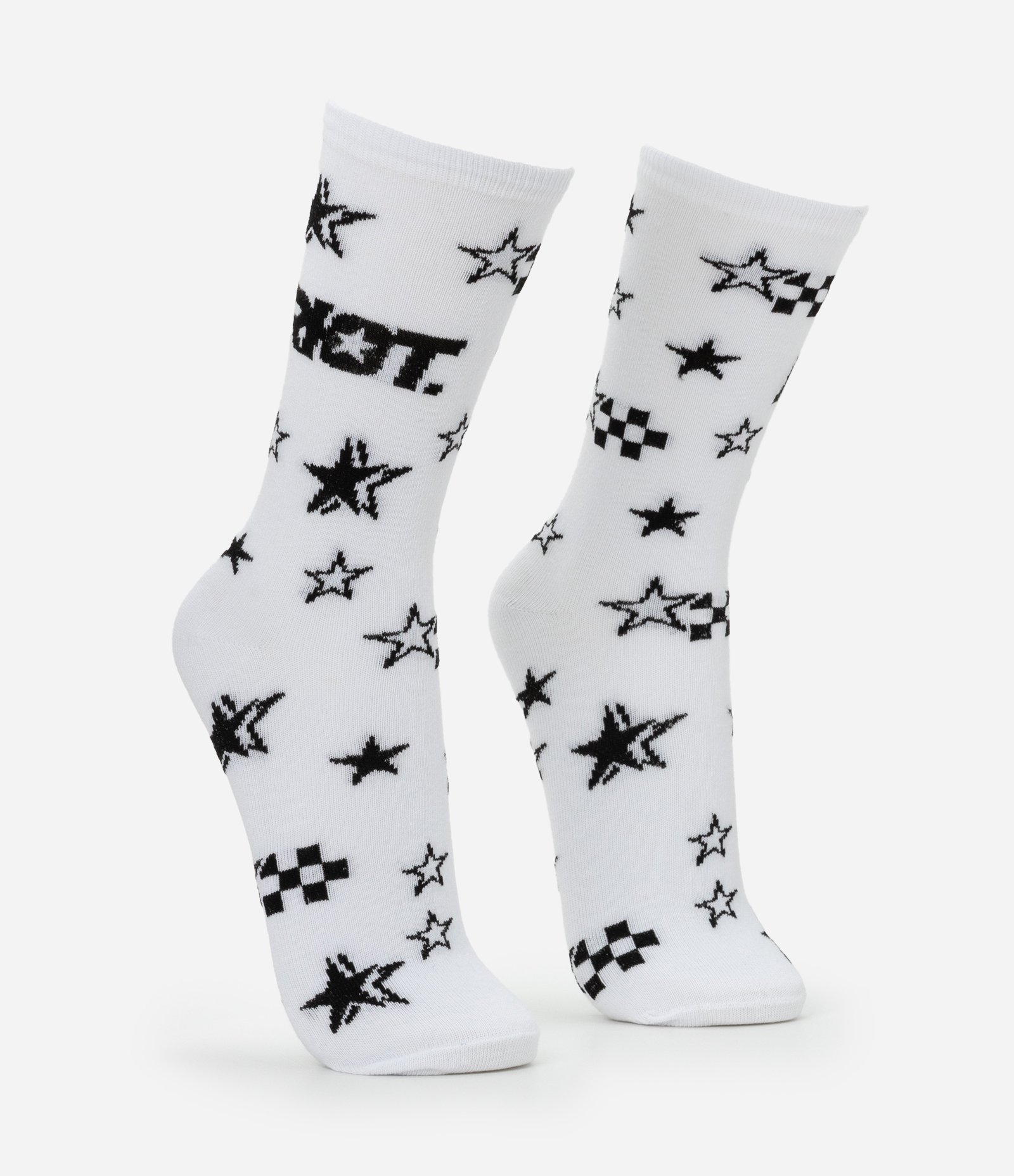 Meia Cano Longo em Algodão Estampa Riot Estrelas Branco 2