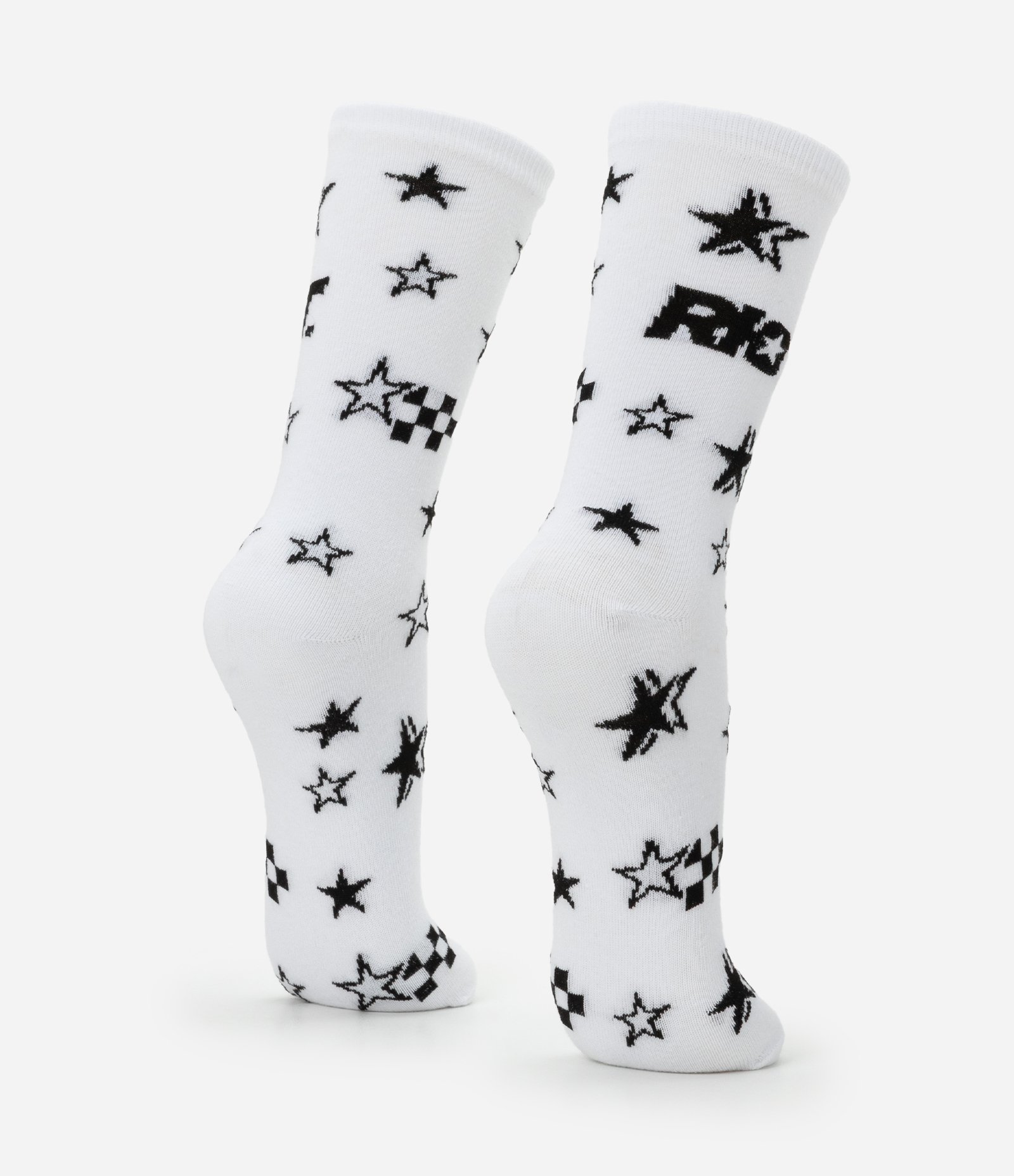 Meia Cano Longo em Algodão Estampa Riot Estrelas Branco 3