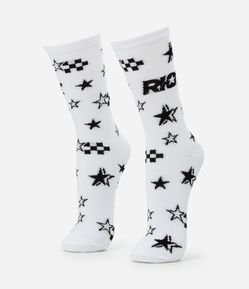 Meia Cano Longo em Algodão Estampa Riot Estrelas