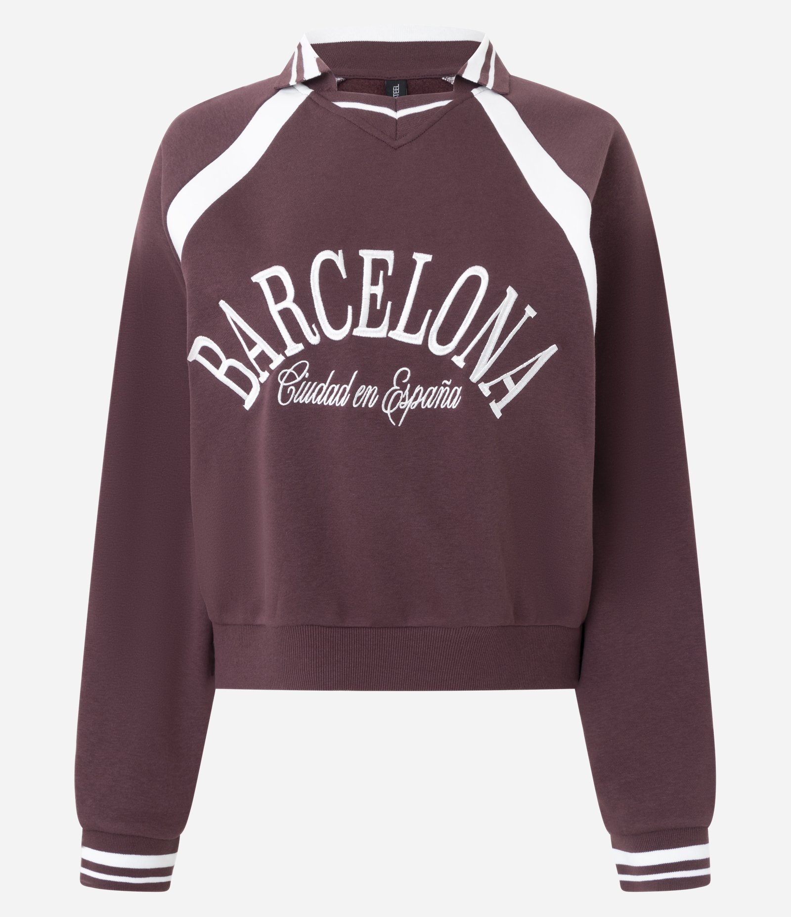 Moletom College Barcelona com Gola e Punhos Contrastante Bordô 5