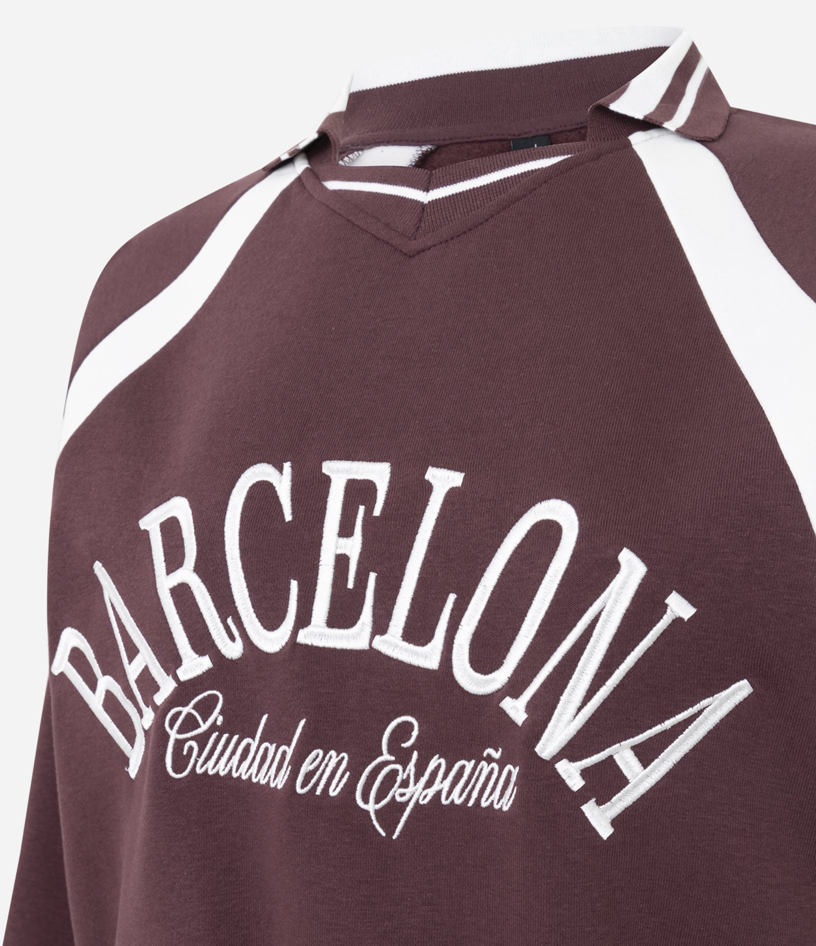 Moletom College Barcelona com Gola e Punhos Contrastante Bordô 6