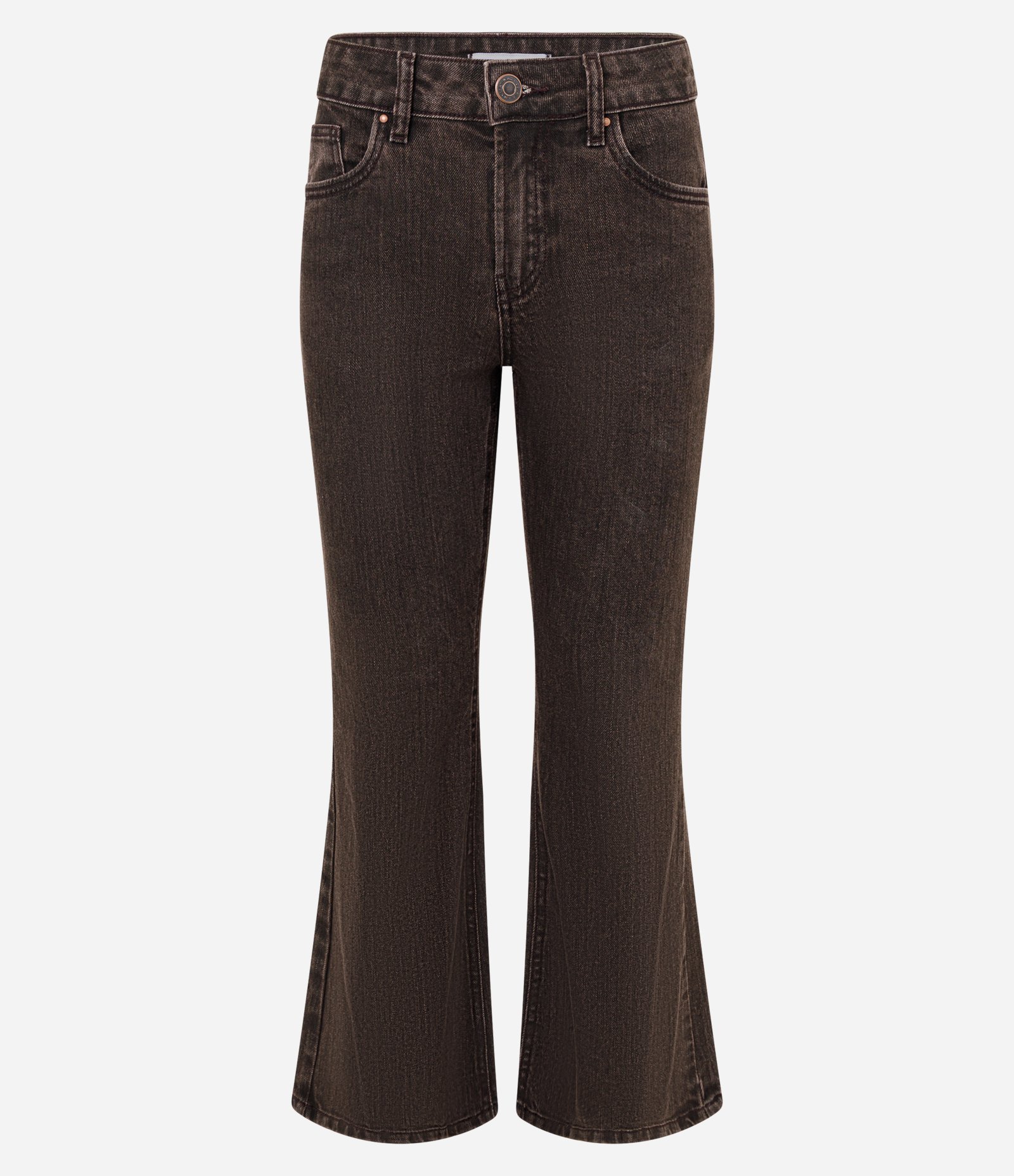 Calça Cropped Flare em Jeans com Bolsos Marrom 5