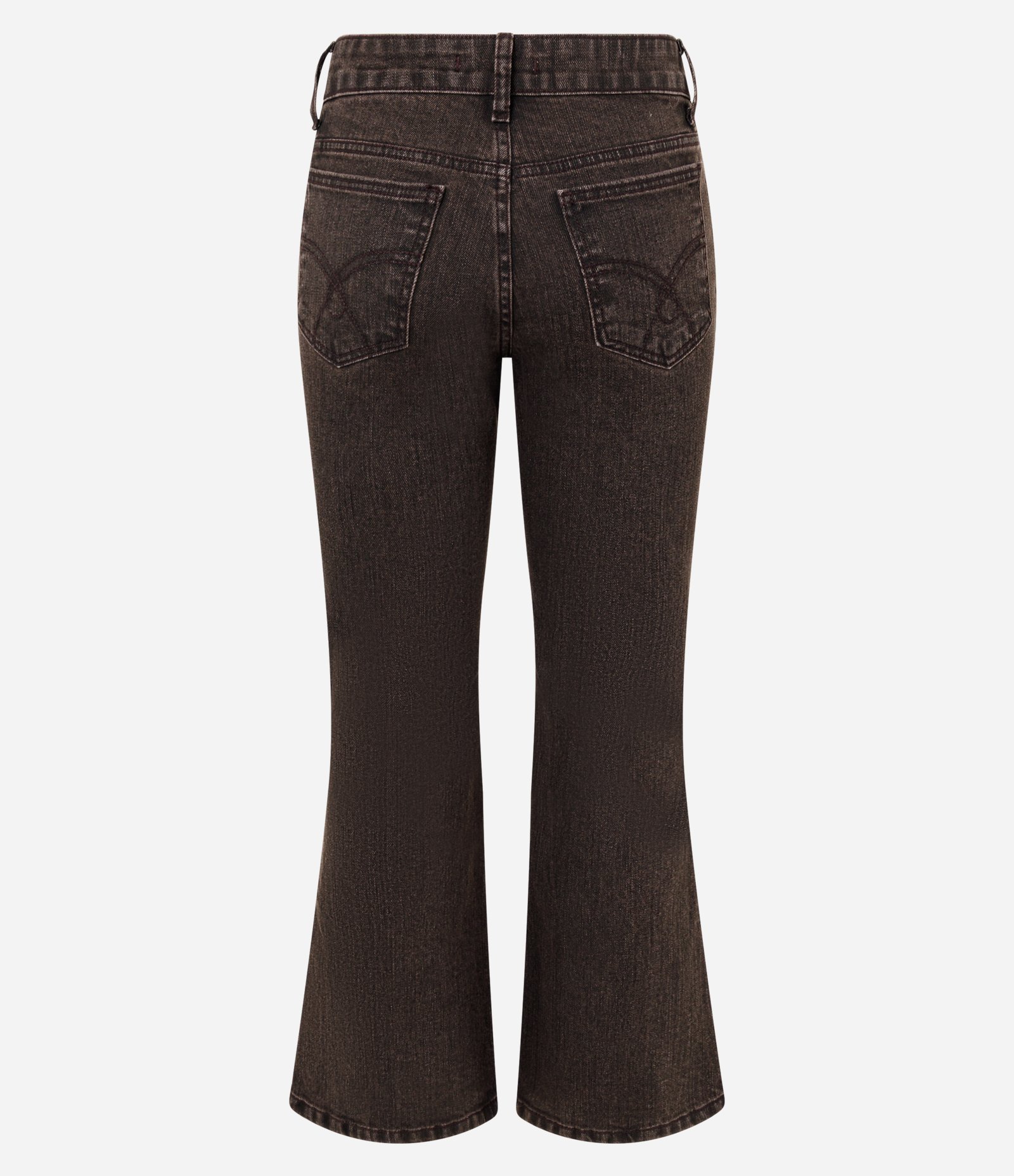 Calça Cropped Flare em Jeans com Bolsos Marrom 6