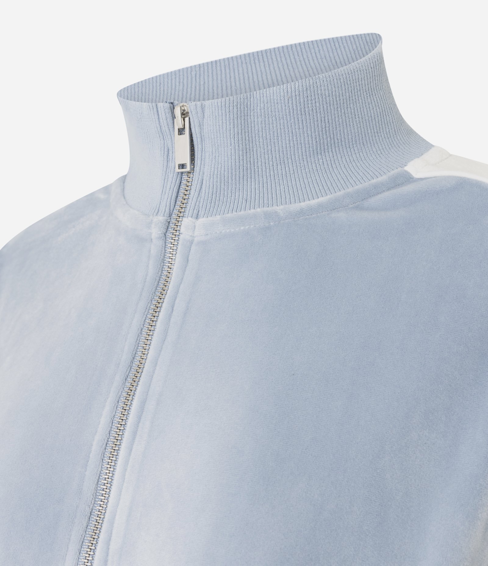 Casaco em Plush com Gola Alta e Listra Lateral Azul 6